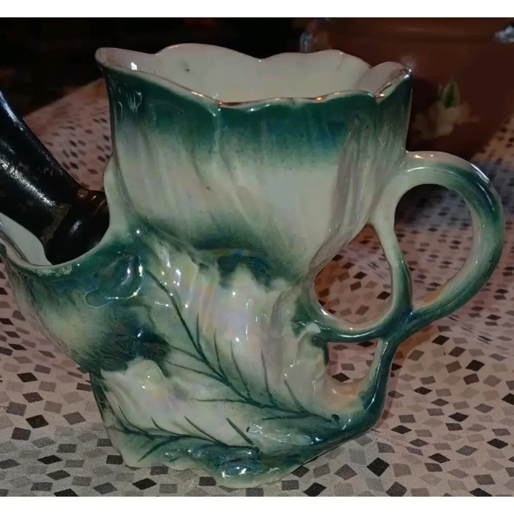 Unique Antique Sea Foam Shaving Scuttle And Foaming Brush